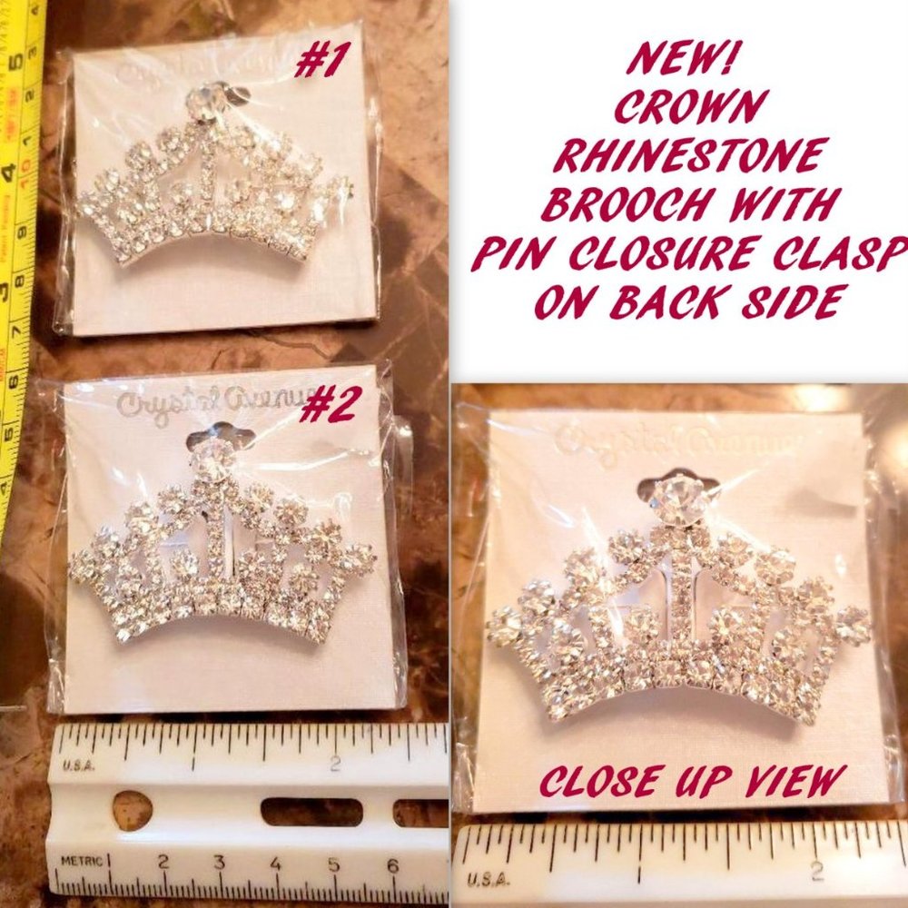 NEW! QTY. 2 RHINESTONE CROWN PINS/BROOCH